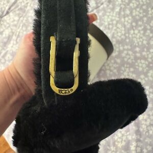 UGG Black Shearling Gloves with Gold Buckle